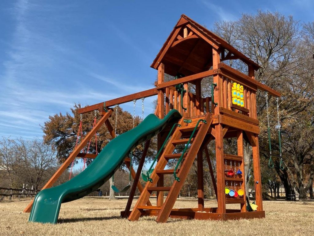 fort davis swing set - outdoor playset - redwood swing set with slide