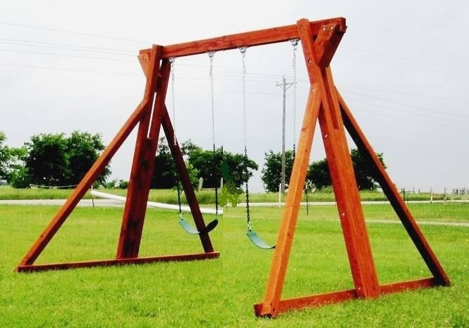 2 position stand alone swing set with 2 belt swings